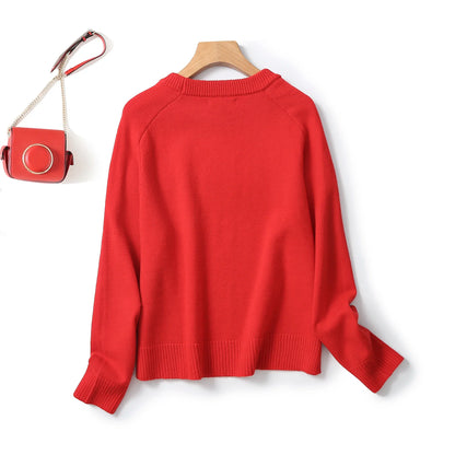Ethereal MD 2025 Massidutti Herbst neuer Stil lässiger, minimalistischer, roter, heller Wollmischung-Pullover mit Rundhalsausschnitt