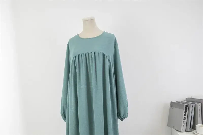 Muslim Loose plus Size Long Sleeve over Knee Pure Color Hooded Gown Spring Autumn Cross Border Fashionable Maxi Dress.