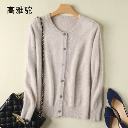 Women Cardigan Large Size Warm Pure Mink Cashmere Sweaters O-neck Loose Coat Female Sweater Ladies' Jacket Solid Knit Cardigans