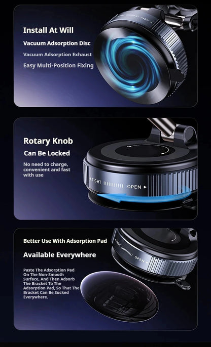 Xiaomi Magsafe Car Phone Holder Suction Cup Vacuum Magnetic Phone Stand 360° rotatable and Foldable Suction Cup Phone Holder.