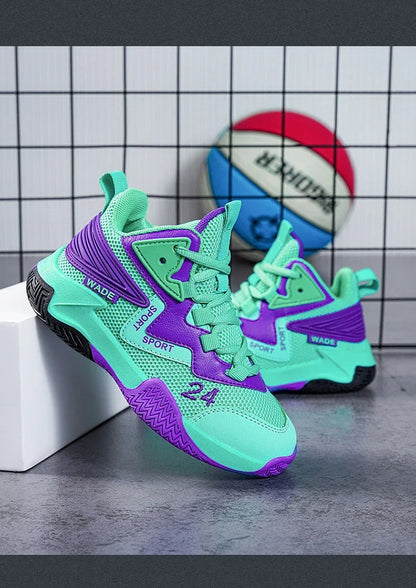 Children Basketball Shoes for Boys Girls Kids Teenagers Breathable Non-slip Lace Up Indoor Outdoor Training Sneakers Tennis Shoe.