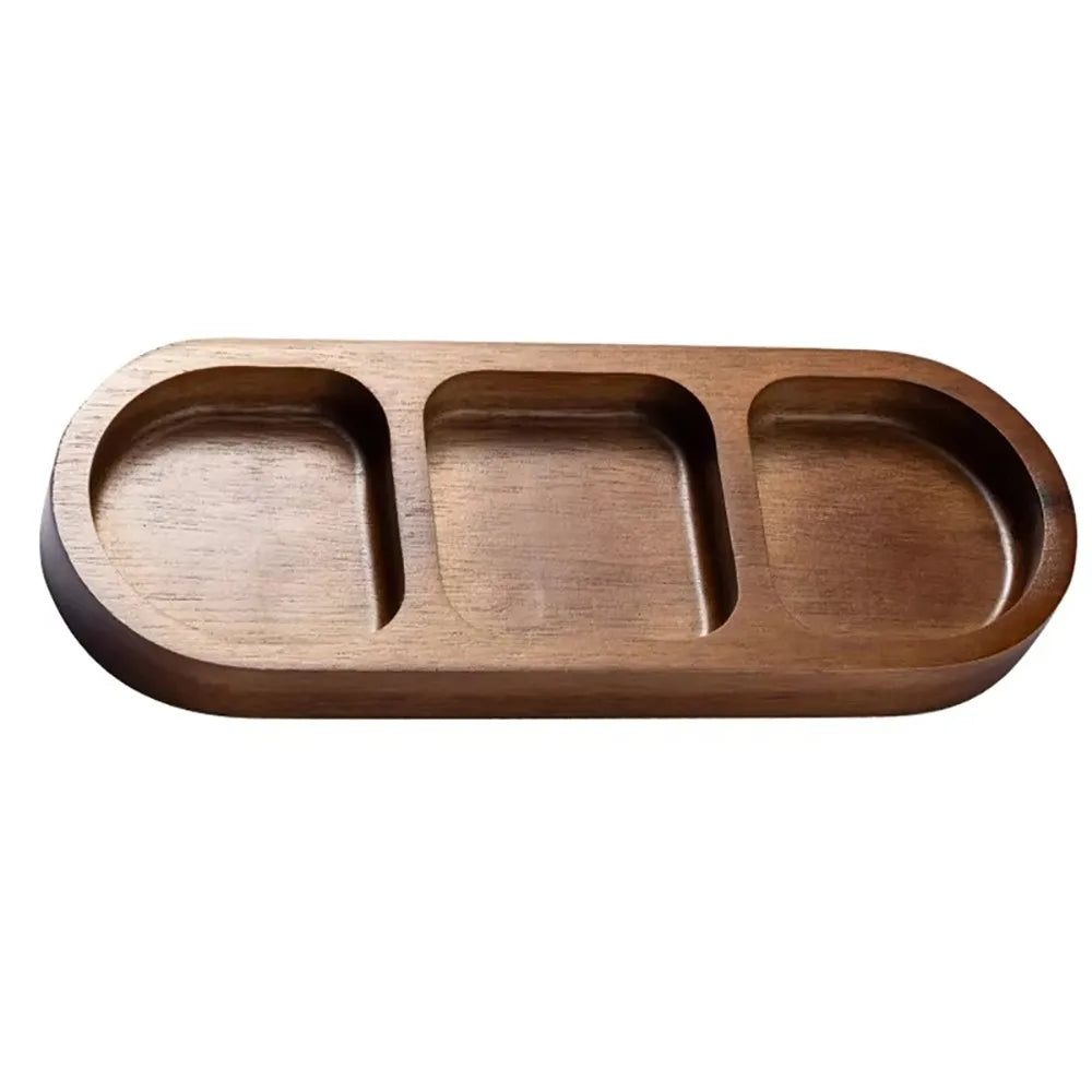 1Pcs New 2/3/4 Grids Solid Wood Tray Wooden Retro Food Plate Spice Dish Breakfast Food Sushi Bread Dessert Sauce.