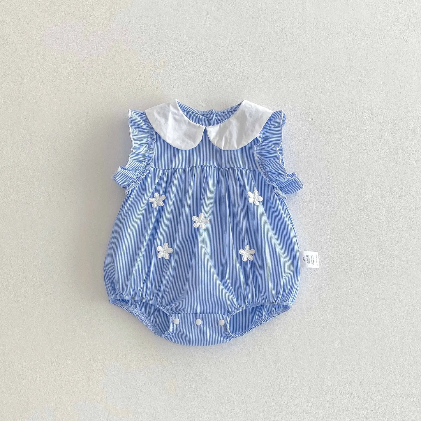 Babykleidung 2025, Sommer-Baby-Body für Mädchen, Baumwolle, ärmellos, für Kleinkinder, blau, weiß, gestreift, Einteiler, süßes Kleinkind-Einteiler.