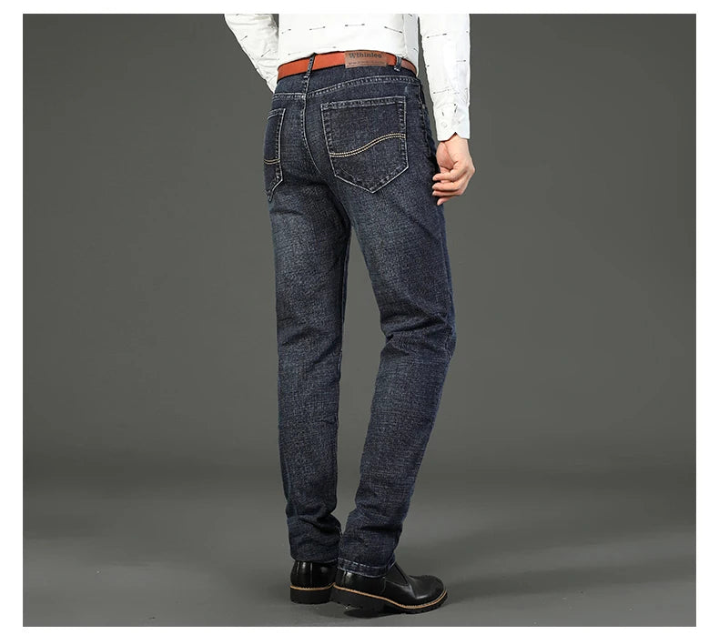 Wthinlee New Business Men's Jeans Casual Straight Stretch Fashion Classic Blue Black Work Denim Trousers Male Brand Clothing.