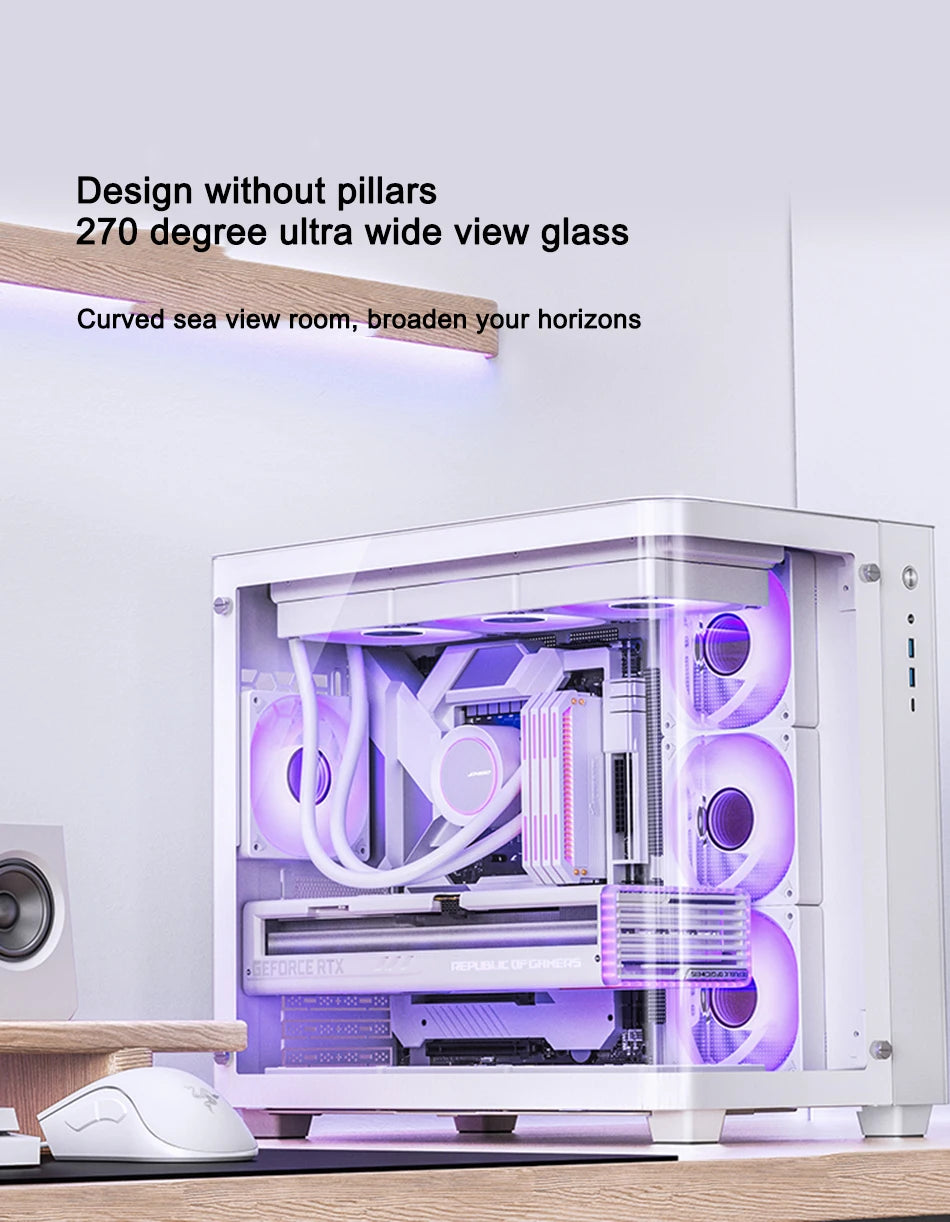 JONSBO TK-3 Desktop Chassis Curved Sea View Room Side Transparent ATX E-sports Case Double 360 Water Cooler Type-c Interface.