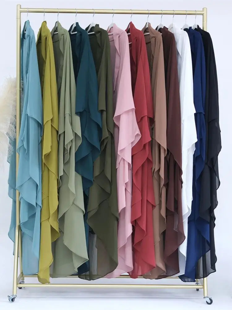 Eid Chiffon Gray Black White Khimar Abaya Dubai Luxury Islam Muslim Hijab Dresses For Women Jilbab Kebaya Niqab Musulmane Femme.