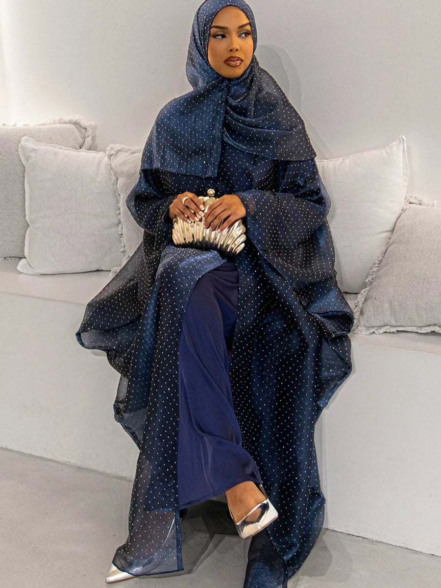 Women Arabic Eid Muslim Dubai Abaya Luxury hot diamonds Hijab Dress Kimono Cardigan Kaftan Robe Femme Islam Clothing Kebaya.