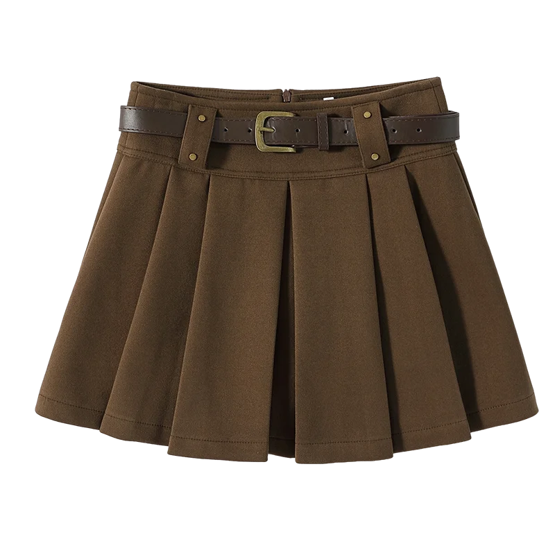 Preppy Style Coffee Woolen Skirt for Women Autumn Winter 2025 Chic High-waisted Mini Skirt Female Korean Thick Outwear Faldas.