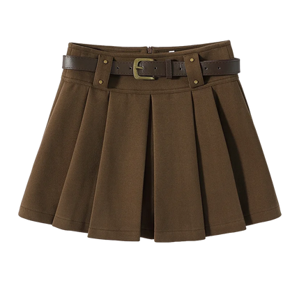 Preppy Style Coffee Woolen Skirt for Women Autumn Winter 2025 Chic High-waisted Mini Skirt Female Korean Thick Outwear Faldas.