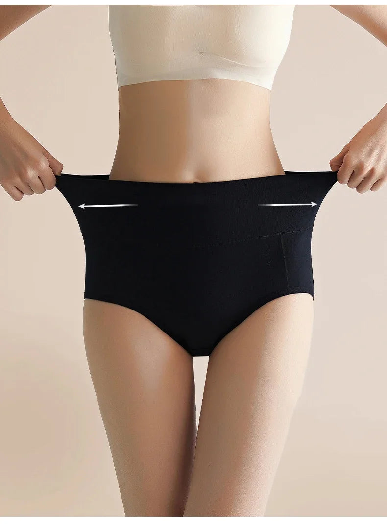 High Waist Period Underwear for Women | Cotton Leak Proof Panties | Anti-Overnight Flow | Plus Size M-4XL (Black/Beige).