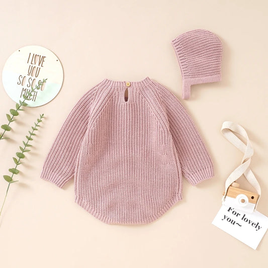 Neugeborenen Baby Mädchen Boy Knit Pullover Strampler Crewneck Sweatshirt Langarm Warme Bodys Tops Mit Hüte Herbst Winter Kleidung