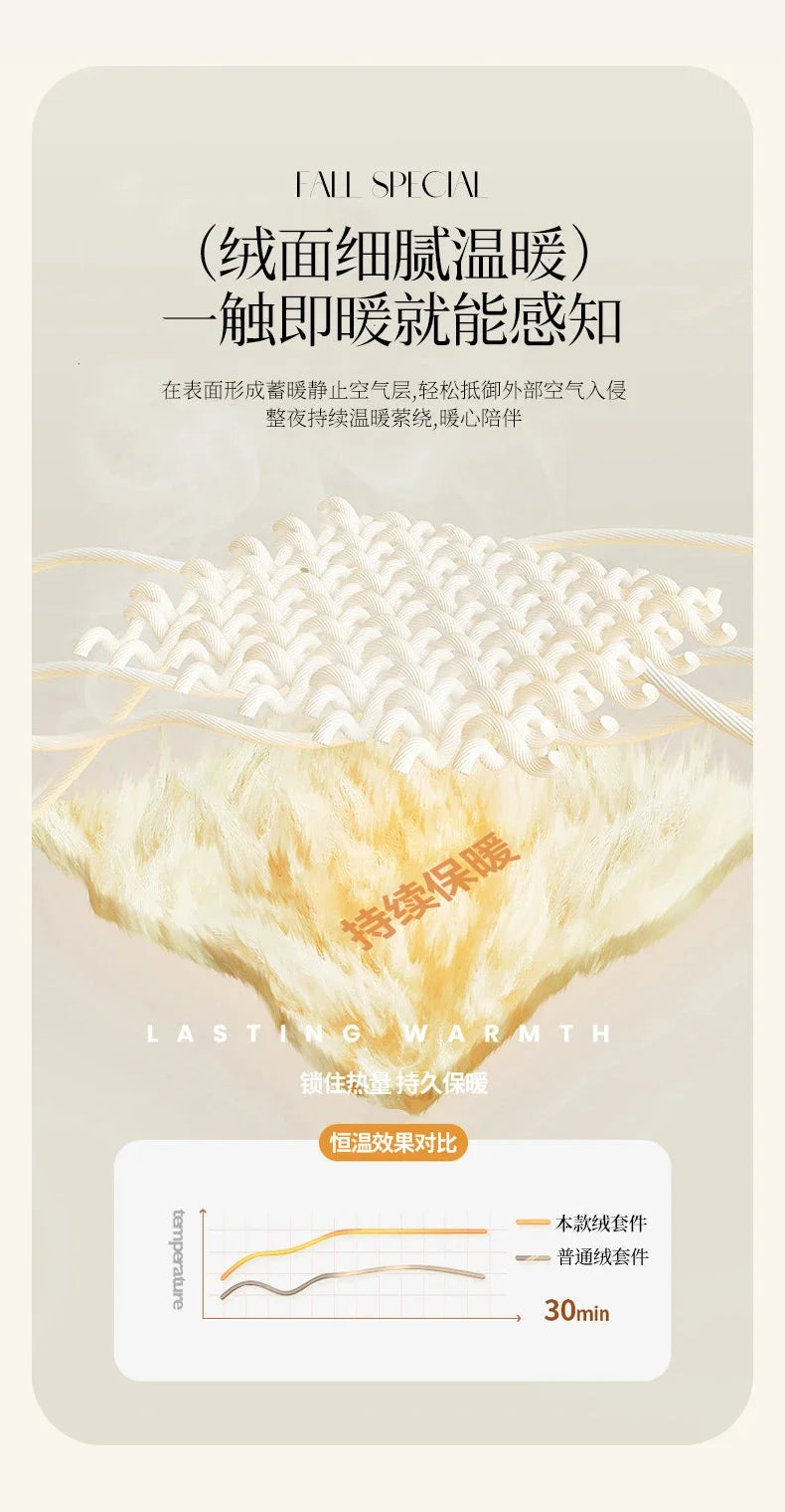 2024 new solid color colorful rabbit wool four-piece set, one side of rabbit fur and one side of milk wool thickened warm.