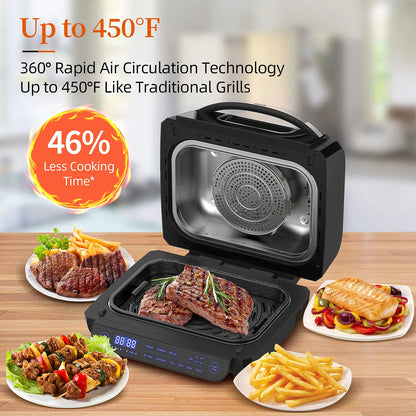 Grill Hot Air Fryer 8in1 Hot Air Fryer 6L Capacity Airfryer Electric Grill with Touch Control, Max 230°C 120-Minute Timer 1700W.