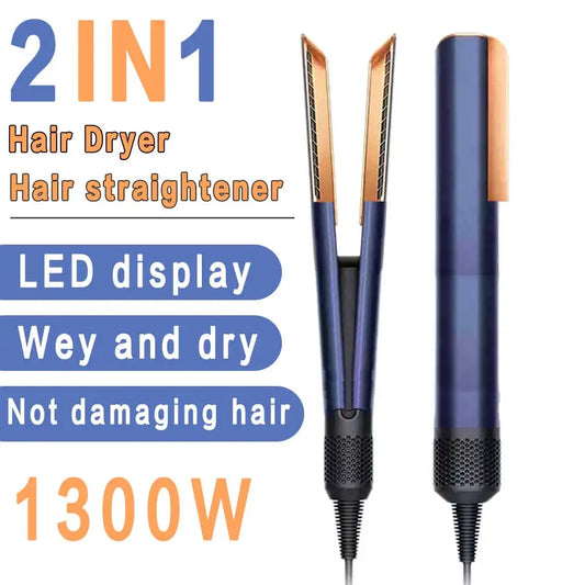 Professional 2-in-1 Hair Dryer and Straightener Negative Ion Iron Long Lasting Styling Tool Wet and Dry Straightener