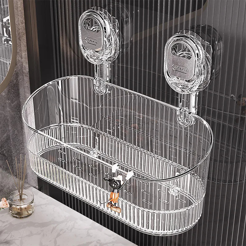 Saugnapf-Aufbewahrungsregal für Badezimmer, stanzfreie, an der Wand montierte Aufbewahrungsbox, kann abnehmbar werden, leerer Aufbewahrungskorb für Toilettenspüle