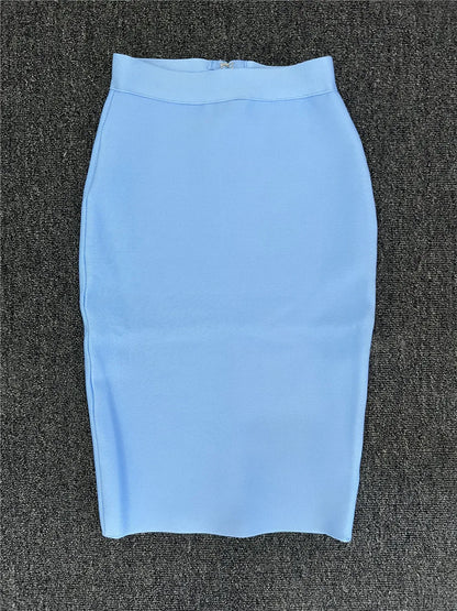 60CM Knee Length Summer Bandage Skirts For Women Candy Color Bodycon Pencil Skirt Ladies Elegant Office Business Formal XL XXL.