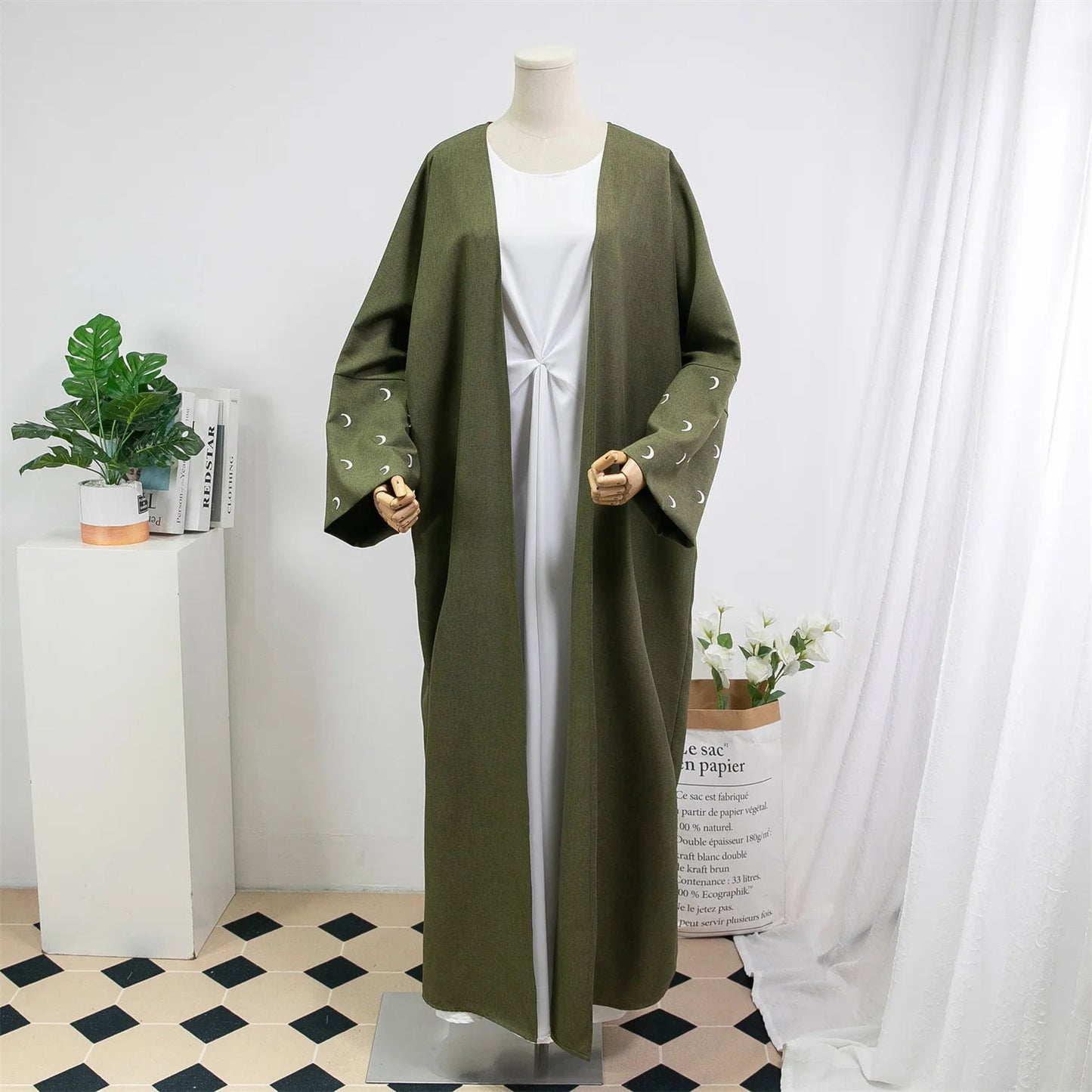 Lose Kaftan muslimischen Abayas Frauen islamische Kleidung Mond Stickerei offene Front Abaya Langarm Maxi Länge Kleid Frauen Jilbabs.