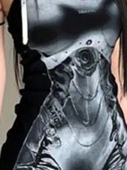 2025, ärmelloses Tankkleid für Damen, Punk-Robe, Vintage-Stil, Harajuku-Druck, Mini-Y2k, ästhetische Basic-Bleistiftkleider, Sommer-Grunge-Vestidos.