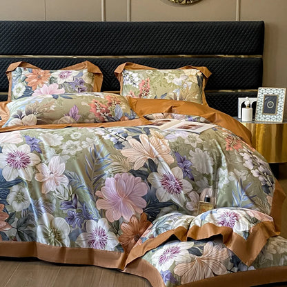 Floral Print 600TC Egyptian Cotton Bedding Queen King Comforter Cover Soft Duvet Cover Set Flat/Fitted Bed Sheet Pillowcases