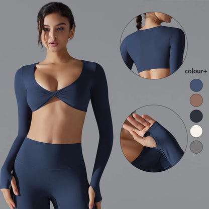 Yoga Long Sleeve Slim Sexy Breathable Quick Drying Sport Brassiere Gym Push Up Shockproof High Intensity Pilates Clothes Women.