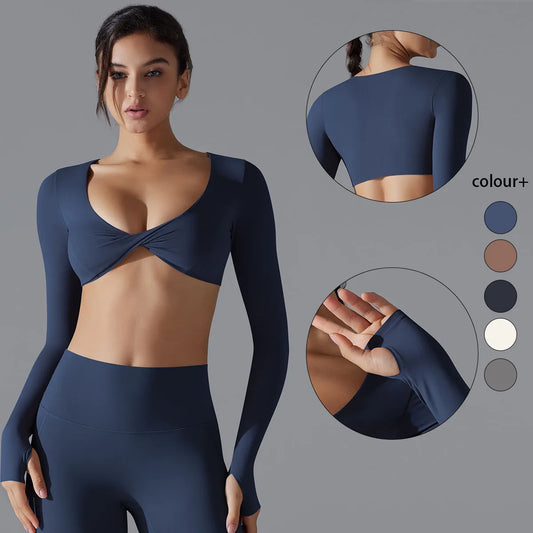 Yoga Long Sleeve Slim Sexy Breathable Quick Drying Sport Brassiere Gym Push Up Shockproof High Intensity Pilates Clothes Women.
