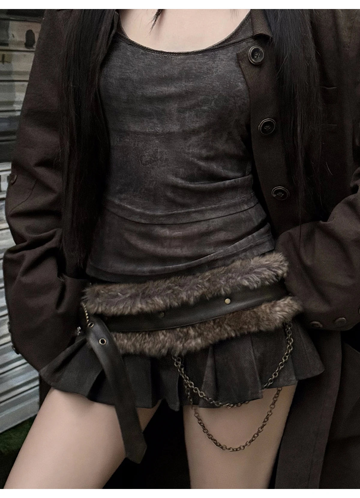 Lautaro Spring Summer Cool Washed Distressed Soft Pu Leather Mini Pleated Skirt Women High Waist Belt Luxury Designer Clothes.