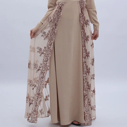 Mode muslimische Abaya Kleider Damen bekleidung solide Pailletten Kleid Nationalität Vintage hoch taillierte Damen kleid Herbst kleidung.