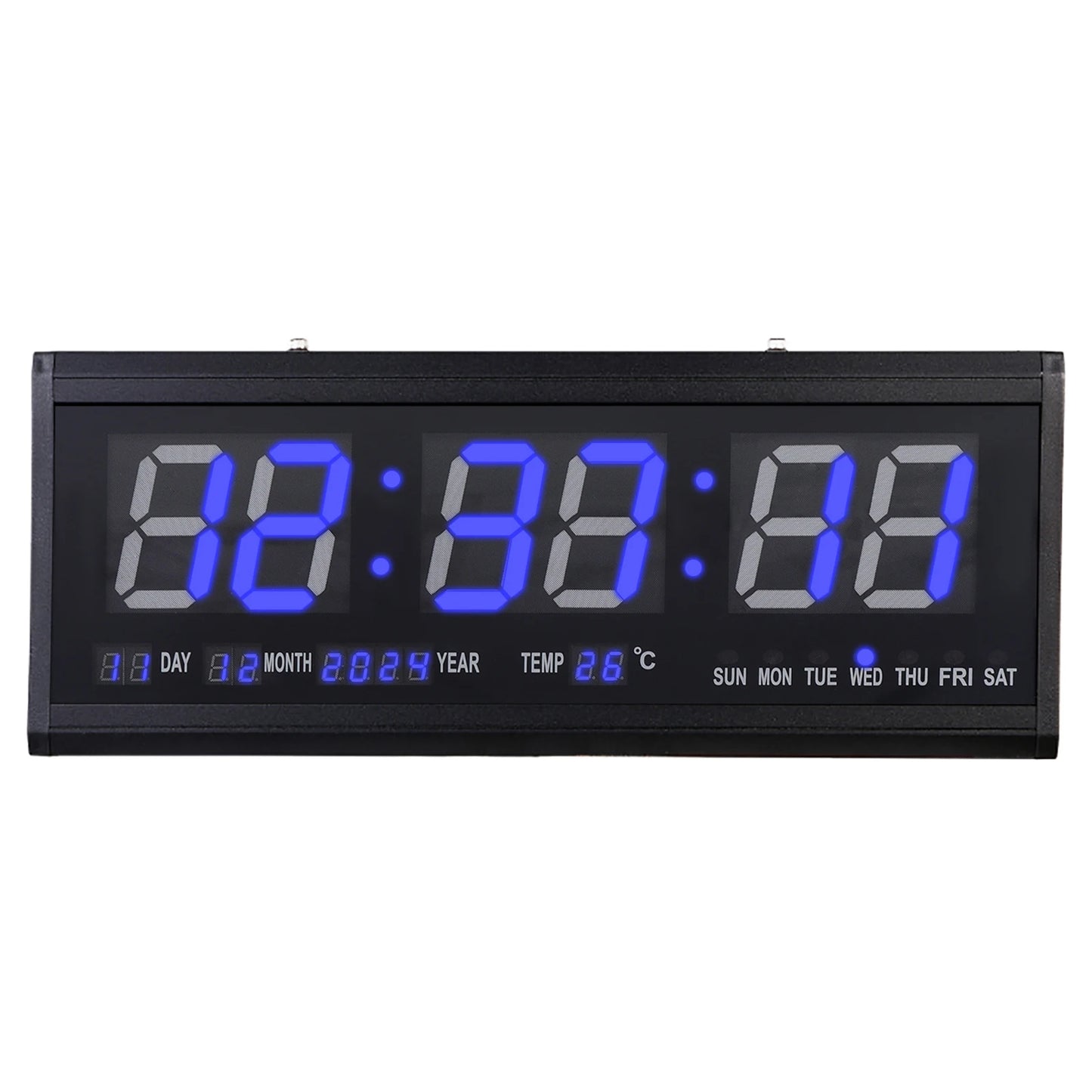 220 V große LED-Digital-Wanduhr, Zeit, Temperatur, Datum, Woche, Anzeige, automatischer Dimmer, leuchtende, leise Tischuhr, Wanduhr, 48 x 19 cm
