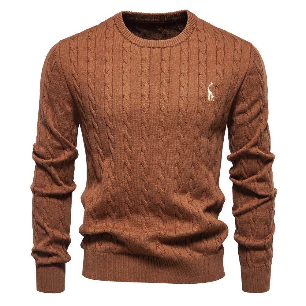 2024 High-quality Men's Sweater Pullover New Deer Embroidery Solid Color Knitted Sweater Men's Knit Sweaters  Men Clothing