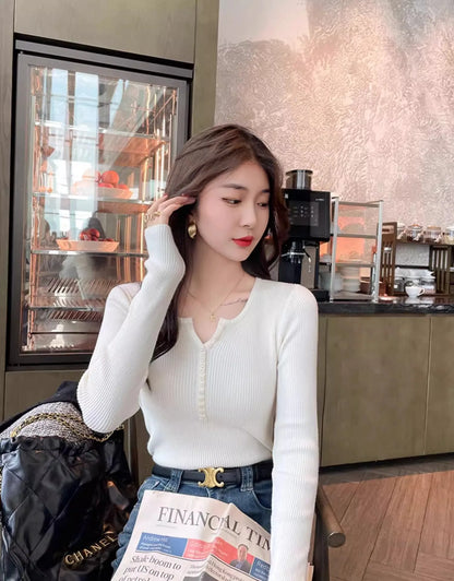 2025 frauen Solide Strick Pullover Herbst Winter Pullover V-ausschnitt Taste Langarm Schlank Pullover Koreanische Casual Basis Schicht Y2k