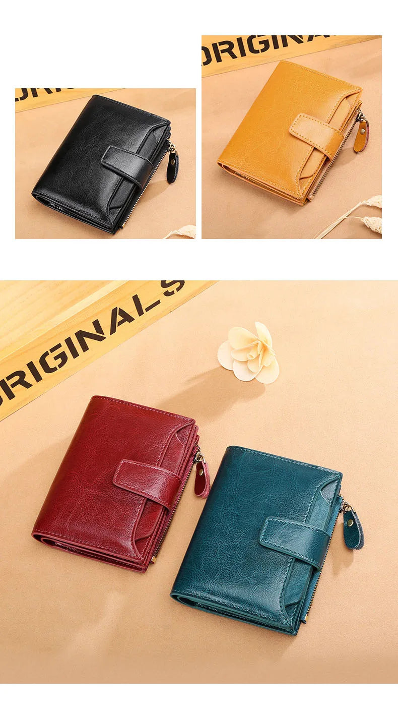 2024 New Short Women Wallets Genuine Leather Zipper Coin Pocket Women Purse Name Engraved Quality Card Holder Kpop Female Wallet.