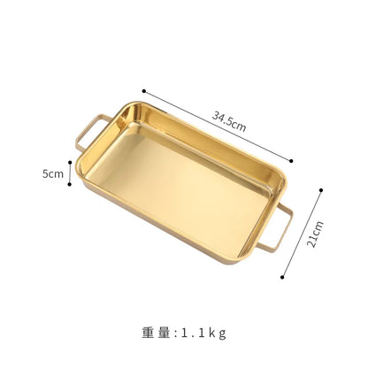 grilled fish plate household induction cooker rectangular Korean multi-functional barbecue plate golden commercial tray.