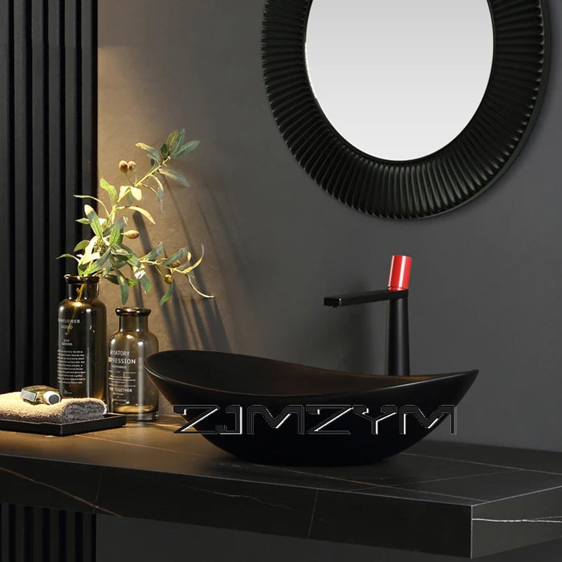 Nordic Keramik Gefäß Waschbecken Eitelkeit Schüssel Oval Badezimmer Tisch Waschbecken Toilette Balkon Kunst Becken Über Theke Sockel Waschbecken