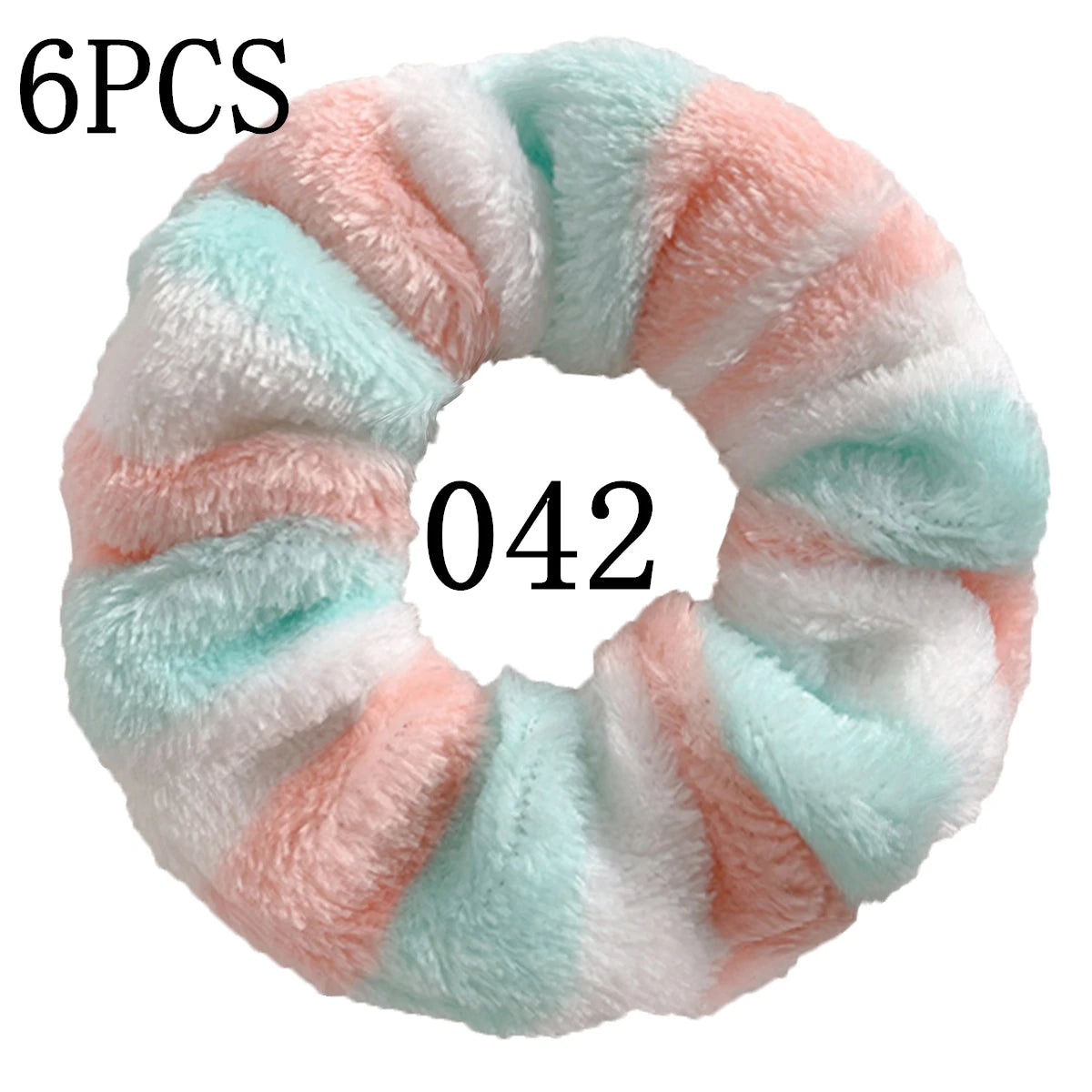 6pc Hair Scrunchies Furry Elastic Band Women Girl Ponytail Holder Rubber Ties Accessories Plush Faux Fur Soft Chiffon Headband