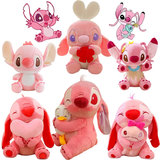 20-40cm Anime Cartoon Pink Angel Series Lilo & Stitch Doll Cute Hug Duck Stitch Plush Toy Soft Stuffed Kawaii Kid Birthday Gift.