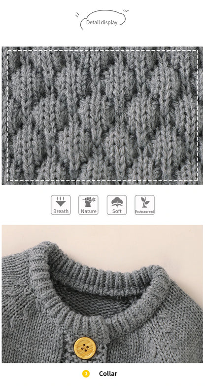 Autumn Baby Rompers Solid Long Sleeve Knitted Newborn Boys Girls Winter Outwear Jumpsuits Hats Clothes Sets 0-18m Infant Outfits