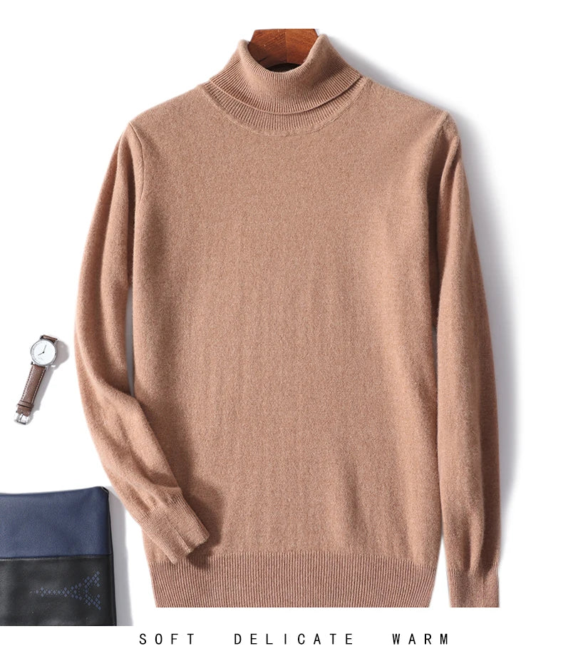 Men's Turtleneck 100% Pure Wool Sweater Men 2024 Autumn and Winter Large Size Loose Knitted Sweater Keep Warm Tops Men Jumper