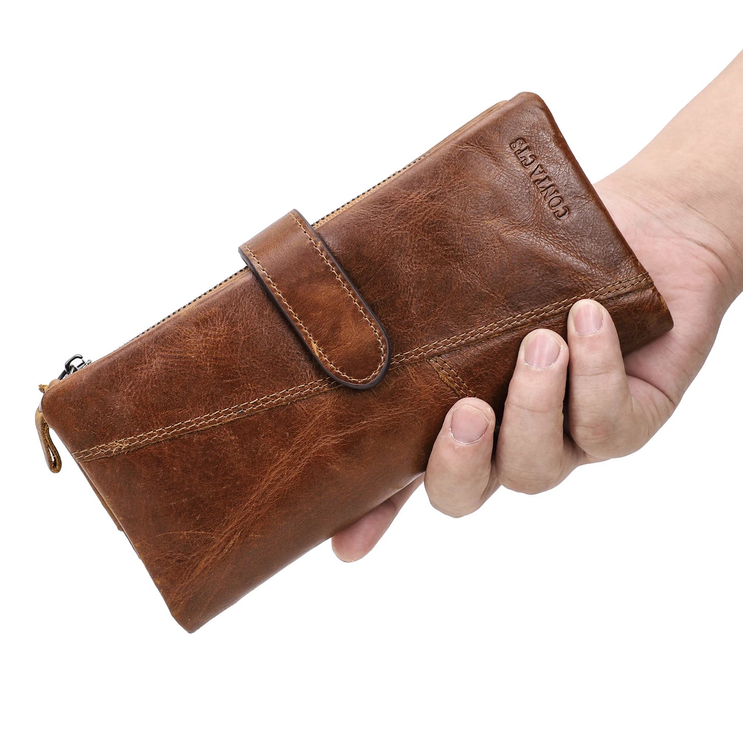 Contact's 100% Genuine Leather Wallet Women Long Coin Purse Hasp Design Clutch Bags Name Engraving Card Holder Wallets Cartera