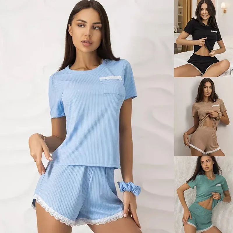 2025, neue Damen-Pyjama-Sets, Pyjama-Shorts, kurzärmelig, Loungewear-Set, weich, bequem, Stretch, lässig, Sommer-T-Shirt, Shorts, modisch, heiß.