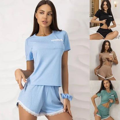 2025, neue Damen-Pyjama-Sets, Pyjama-Shorts, kurzärmelig, Loungewear-Set, weich, bequem, Stretch, lässig, Sommer-T-Shirt, Shorts, modisch, heiß.