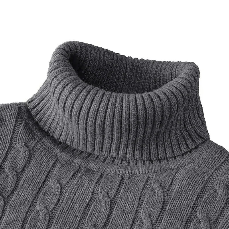 Autumn Winter Men's Sweater Warmth Turtleneck Jacquard Slim Fit Sweaters Solid Color Basic Style Fahion Knitted Pullovers.
