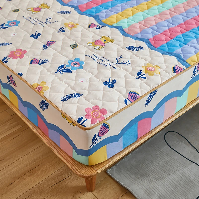 Printed Bedspread Bed 90/120/150/180cm Cover Thicken Bed Linen Sheets fundas de colchón Non-slip Mattress Covers (No Pillowcase).