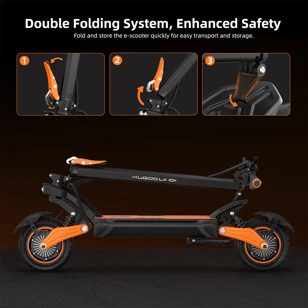 Kugoo LX10+ Electric Scooter 2*1400W Motor 60V 20.8Ah Battery 10 inch Tires 72km/h Max Speed 90km Range Hydraulic Disc Brakes.