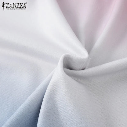 ZANZEA Plus Size Sweatshirts Women Long Sleeve Autumn Fashion Hoodies Gradient Color Round Neck Causal Loose Pullovers 2025 5XL.