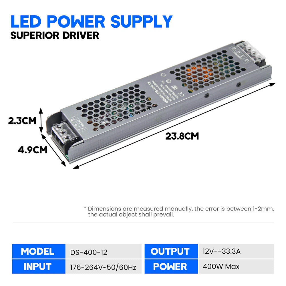 12V 24V 60W 100W 150W 200W 300W 400W Transformer Power Supply 110V 220V 230V AC to 12 24 Volt DC LED Strip Light Bulb LED Driver.