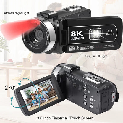 8K Digital Photography Camera 48MP Handheld DV 18X igital Zoom Camera Recorder 3'' LCD Touch Screen Portable Recording Camcorder.