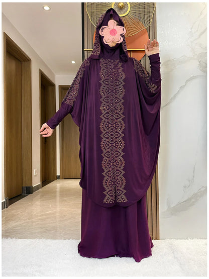 Two Piece Set Dress  Hijab Long Khimar Skirt Sets Islamic Niqab jilbab Women Eid Morocco Muslim Abaya Set Women Prayer Garment.
