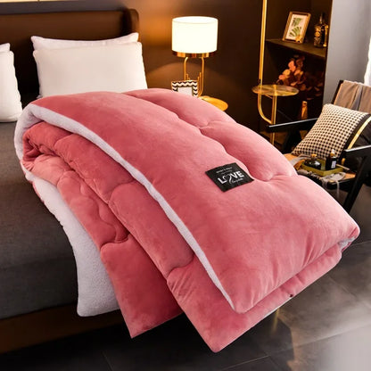 New Super Warm Lamb Wool Quilt Winter Thickened Cotton Quilt Warm Cotton Double sided Velvet Soft Extra Large Blanket.