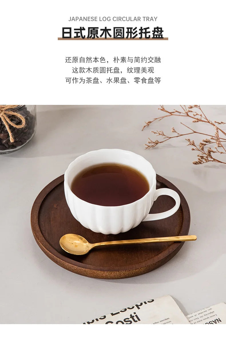 Solid Wood Circular Tray Japanese Style Western Household Tea Dessert Coffee Plate Cross-Border Design.
