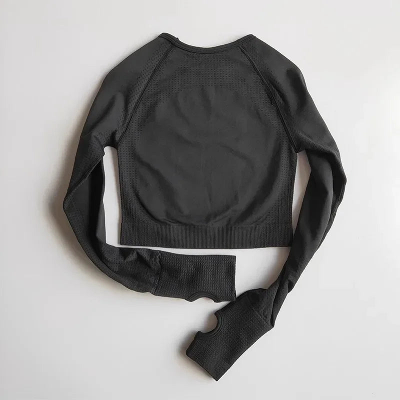 Seamless Shirts Crop Top Long Sleeves Shirts for Women Sports Fitness Gym Clothing Workout Tops Sports Shirts.